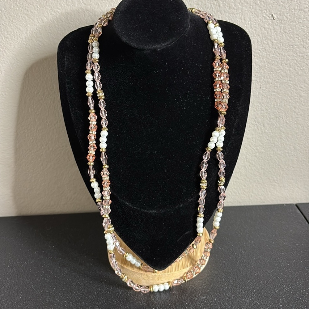 White House Black Market Faux Pearl Bead Pink Hues Long Necklace